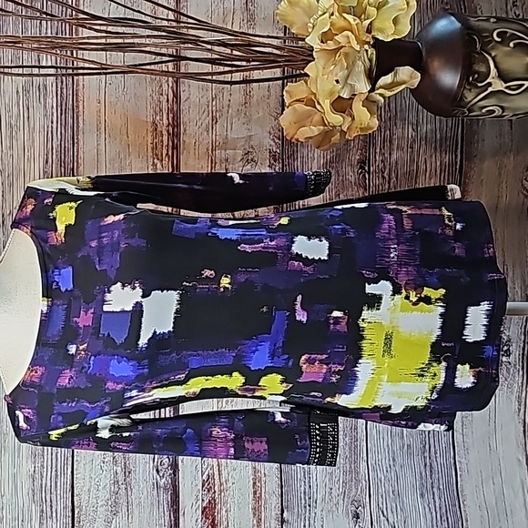 NEW STYLE & CO MULTI-COLOR 3/4 EMBELLISHED SLEEVE PULLOVER TUNIC - Picture 2 of 13